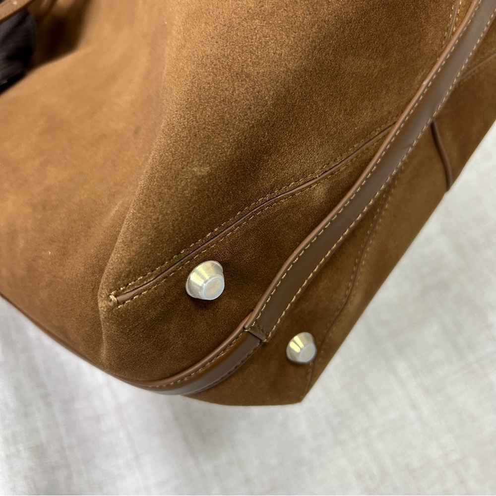 Verafied Toffee Genuine Suede Belted Tote Bag - Picture 9 of 14